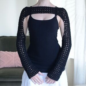 handmade crochet bolero shrug black mesh sleeves S